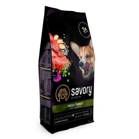 Корм сухий Savory All Breed Sterilised rich in Fresh Turkey для стерилізованих собак усіх порід зі свіжою індичкою 1 кг S31492 фото