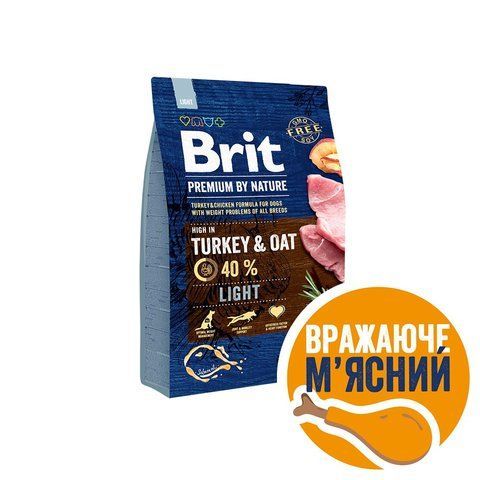 Корм сухий Brit Premium Dog Light для собак з надмірною вагою з індичкою 3 кг S170839/6581 фото
