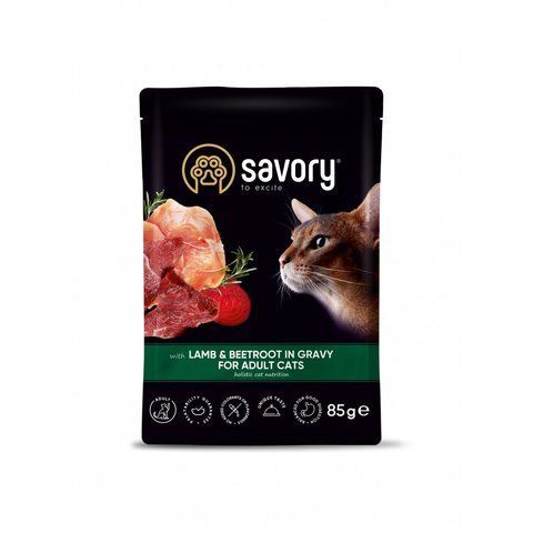 Корм вологий Savory Adult Cat Pouch Lamb and Beetroot in Gravy для дорослих котів з ягням та буряком у соусі 85 г S20123 фото