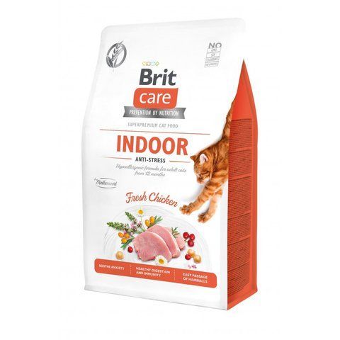 Корм сухий Brit Care Cat Grain Free Indoor Anti-stress для дорослих домашніх котів гіпоалергенний з куркою 400 г S171303/0860 фото