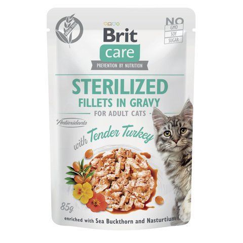 Корм вологий Brit Care Fillets in Gravy Tender Turkey Sterilized д/стерилізованих котів філе в соусі з індичкою 85 г S101045 фото