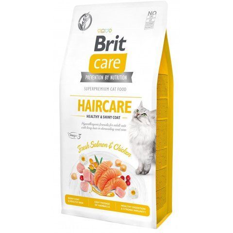 Корм сухий Brit Care Cat Grain Free Haircare Healthy and Shiny Coat для котів догляд за шкірою і шерстю лосось та курка 7 кг S171305/0877 фото