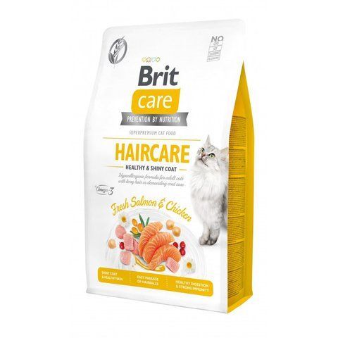 Корм сухий Brit Care Cat Grain Free Haircare Healthy and Shiny Coat для котів догляд за шкірою і шерстю лосось та курка 2 кг S171306/0884 фото