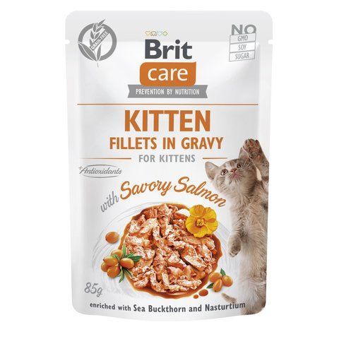 Корм вологий Brit Care Fillets in Gravy Savory Salmon Kitten д/кошенят філе в соусі з лососем 85 г S101046 фото