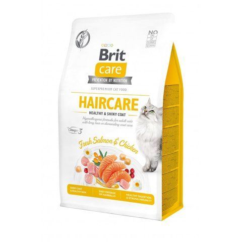 Корм сухий Brit Care Cat Grain Free Haircare Healthy and Shiny Coat для котів догляд за шкірою і шерстю лосось та курка 400 г S171307/0891 фото