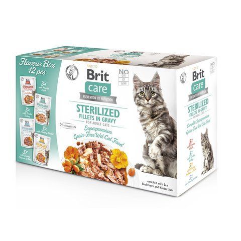 Корм вологий Brit Care Fillets in Gravy Flavour box Sterilized д/стерилізованих котів філе в соусі набір смаків 12 х 85 г S101048 фото
