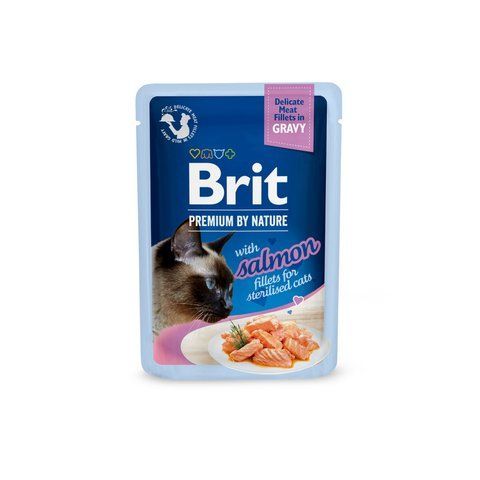 Корм вологий Brit Premium Delicate Fillets in Gravy Salmon For Sterilised д/стерилізованих котів філе в соусі лосось 85 г S101141***** фото