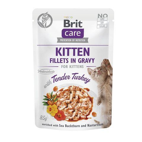 Корм вологий Brit Care Fillets in Gravy Tender Turkey Kitten д/кошенят філе в соусі з індичкою 85 г S101052 фото