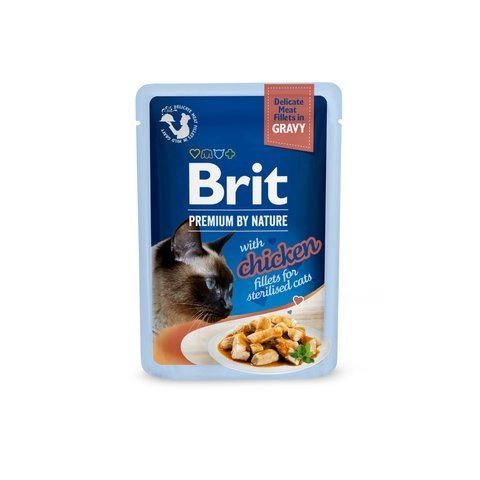 Корм вологий Brit Premium Delicate Fillets in Gravy Chicken for Sterilised д/стерилізованих котів філе в соусі курка 85 г S101142***** фото