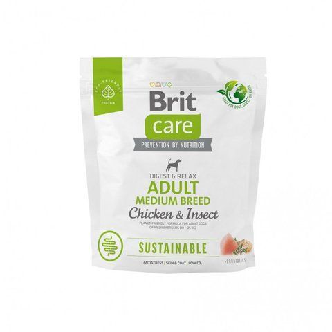 Корм сухий Brit Care Dog Sustainable Adult Medium Breed для дорослих собак середніх порід з куркою та комахами 1 кг S172175 фото