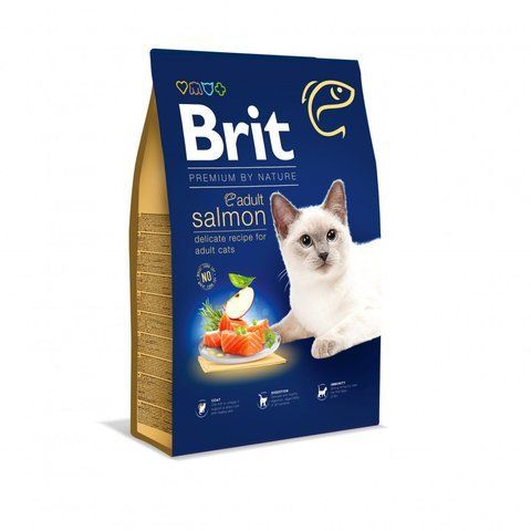 Корм сухий Brit Premium Cat by Nature Adult Salmon для дорослих котів з лососем 8 кг S171868 фото