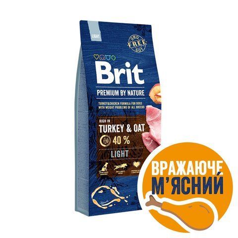 Корм сухий Brit Premium Dog Light для собак з надмірною вагою з індичкою 15 кг S170841/6604 фото