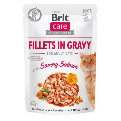Корм вологий Brit Care Fillets in Gravy Savory Salmon д/котів філе в соусі з пікантним лососем 85 г S100530/0525 фото