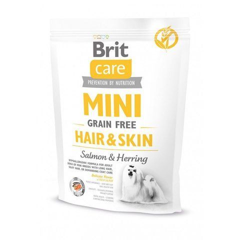 Корм сухий Brit Care Grain Free Mini Hair Skin для собак мніатюрних порід для шкіри та шерсті з лососем та оселедцем 400 г S170783/0237 фото