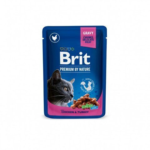 Корм вологий Brit Premium Cat Chicken and Turkey pouch для котів з куркою та індичкою 100 г S100273 /506019 фото