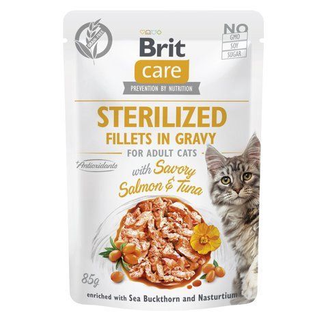 Корм вологий Brit Care Fillets in Gravy Savory Salmon and Tuna Sterilized д/стерилізованих котів філе в соусі з лососем і тунцем 85 г S101044 фото