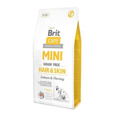 Корм сухий Brit Care Grain Free Mini Hair Skin для собак мніатюрних порід для шкіри та шерсті з лососем та оселедцем 7 кг S170784/0244 фото