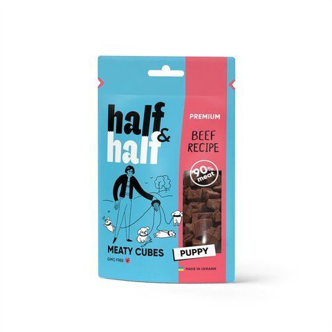 Ласощі HalfHalf м ясні кубики для цуценят, з яловичиною 100 г S31786 фото