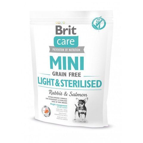 Корм сухий Brit Care Grain Free Mini Light Sterilised для дорослих собак дрібних порід з зайвою вагою або стерілізованих з кроликом та лососем 400 г S170786/1074 фото