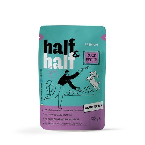 Корм вологий Half and Half, Duck in Gravy for Adult Dogs, шматочки качки в соусі для дорослих собак, 100 г S21243 фото