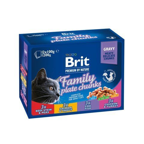 Корм вологий Brit Premium Cat Family Plate pouches набір паучів сімейна тарілка для котів асорті 4 смаки 100 г х 12 шт. S100278 /506255 фото