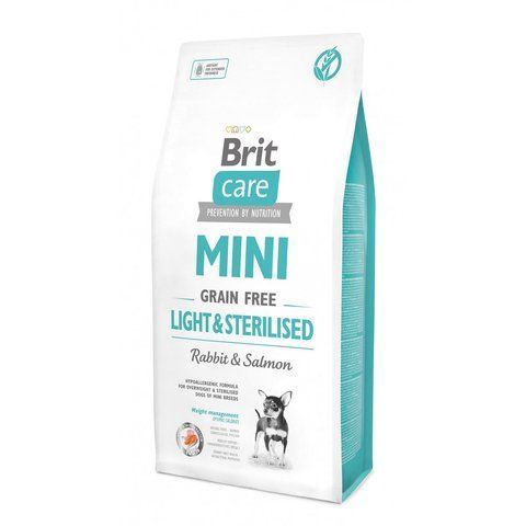 Корм сухий Brit Care Grain Free Mini Light Sterilised для дорослих собак дрібних порід з зайвою вагою або стерілізованих з кроликом та лососем 7 кг S170787/1081 фото