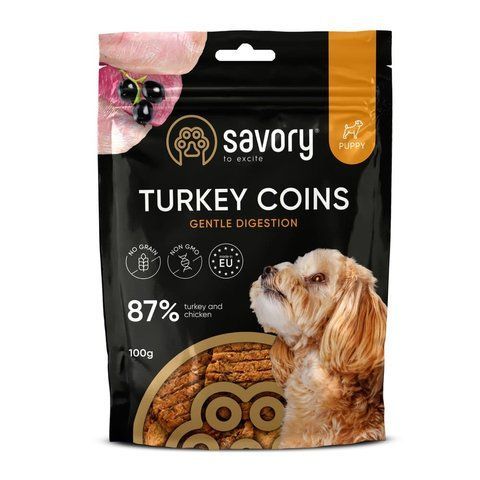 Джерки Savory Puppy Coins With Turkey, монетки для цуценят з індичкою, 100 г S21090 фото