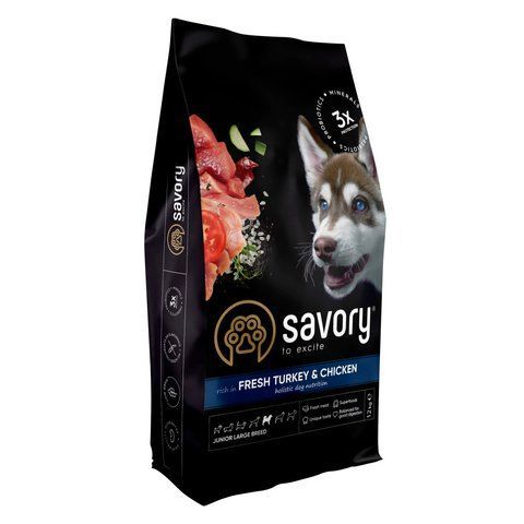 Корм сухий Savory Junior Large rich in Fresh Turkey and Chicken для молодих собак великих порід від 25 кг зі свіжою індичкою та куркою 12 кг S30211 фото