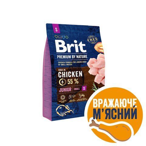 Корм сухий Brit Premium Dog Junior S для молодих собак дрібних порід від 1 до 12 місяців вагою 1-10 кг з куркою 3 кг S170807/6260 фото