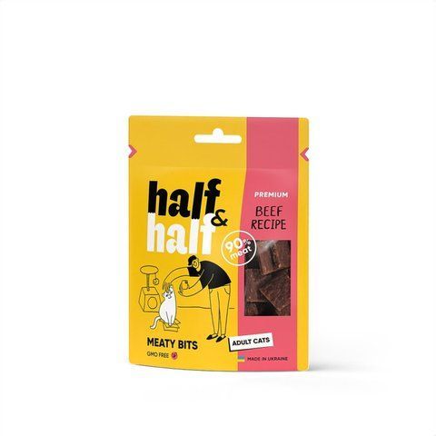 Ласощі HalfHalf м ясні шматочки для котів, з яловичиною 50 г S31861 фото