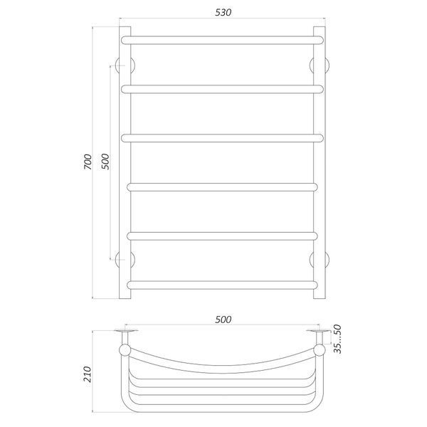 Рушникосушарка UNIO LКD W 700-500-6 Драбинка Каскад Дуга вода 000020868 фото