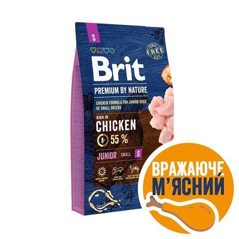 Корм сухий Brit Premium Dog Junior S для молодих собак дрібних порід від 1 до 12 місяців вагою 1-10 кг з куркою 8 кг S170805/6246 фото