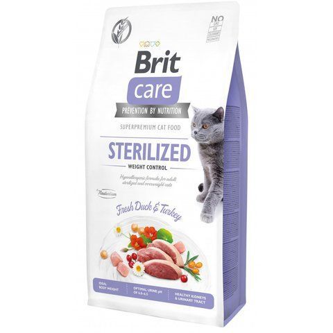 Корм сухий Brit Care Cat Grain Free Sterilized Weight Control для стерилізованих котів з надмірною вагою з качкою та індичкою 7 кг S171293/0785 фото