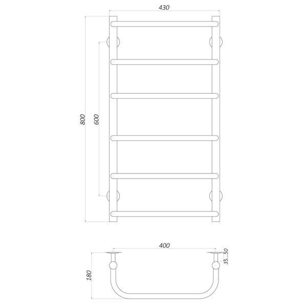 Рушникосушарка UNIO LS W 800-400-6 Драбинка Скоба вода 000020876 фото