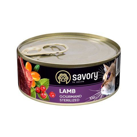Корм вологий Savory Cat Can Adult Sterilised консерви для стерилізованих котів з ягням 100 г S30716***** фото