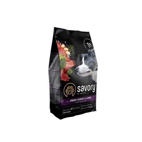 Корм сухий Savory Medium Breed rich in Fresh Turkey and Lamb для дорослих собак середніх порід від 10 до 25 кг зі свіжим ягням та індичкою 3 кг S30266 фото