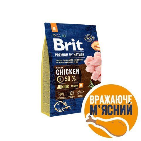 Корм сухий Brit Premium Dog Junior M для цуценят та молодих собак середніх порід від 1 до 12 місяців вагою 10-25 кг з куркою 3 кг S170813/6321 фото