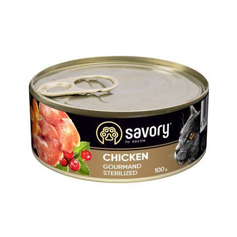 Корм вологий Savory Cat Can Adult Sterilised консерви для стерилізованих котів з куркою 100 г S30747***** фото
