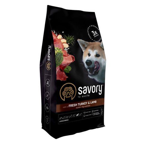 Корм сухий Savory Large Breeds rich in Fresh Turkey and Lamb для дорослих собак великих порід від 25 кг зі свіжим ягням та індичкою 12 кг S30242 фото