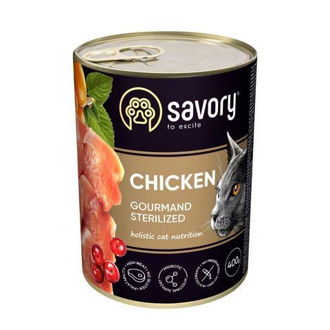 Корм вологий Savory Cat Can Adult Sterilised консерви для стерилізованих котів з куркою 400 г S30761 фото