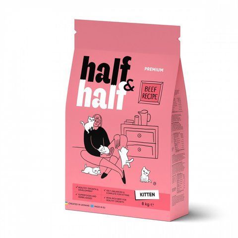 Корм сухий HalfHalf для кошенят з яловичиною 8 кг S20796 фото