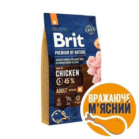 Корм сухий Brit Premium Dog Adult M для дорослих собак середніх порід вагою 10-25 кг з куркою 8 кг S170817/6369 фото