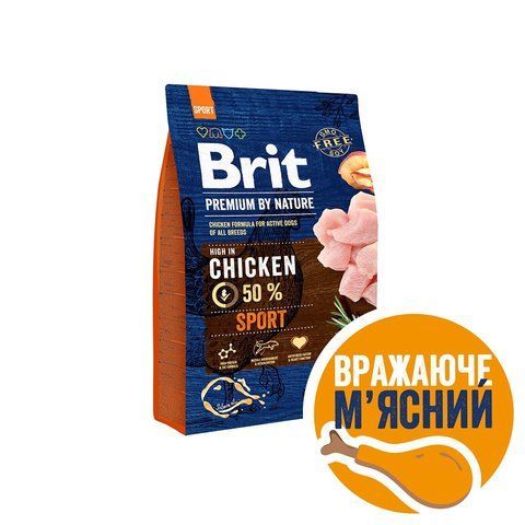 Корм сухий Brit Premium Dog Sport для дорослих собак усіх порід з високими витратами енергії з куркою 3 кг S170847/6666 фото