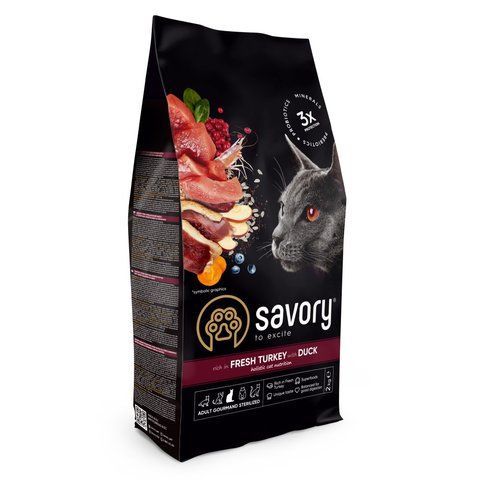Корм сухий Savory Adult Cat Steril Fresh Turkey and Duck для стерилізованих котів з індичкою та качкою 2 кг S31591_Savory фото