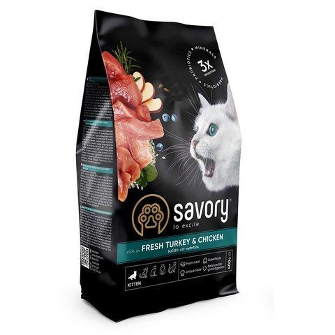 Корм сухий Savory Kitten rich in Fresh Turkey and Chicken для кошенят всіх порід зі свіжою індичкою та куркою 400 г S30136 фото