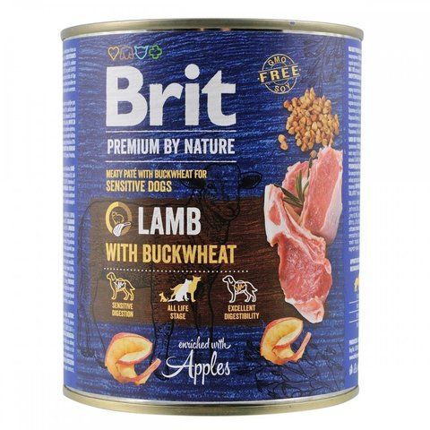 Корм вологий Brit Premium by Nature k консерви для собак з ягням та гречкою 800 г S100416/8638 фото