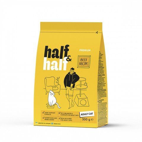Корм сухий HalfHalf для дорослих котів із яловичиною 300 г S20956 фото