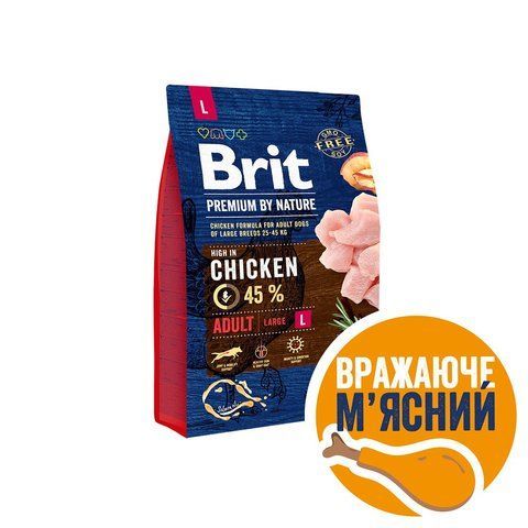 Корм сухий Brit Premium Dog Adult L для дорослих собак великих порід вагою 25-45 кг з куркою 3 кг S170825/6444 фото