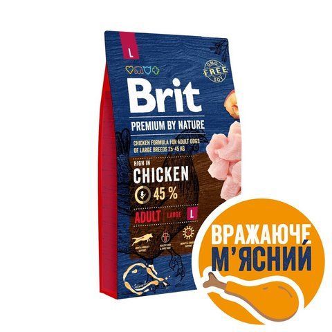 Корм сухий Brit Premium Dog Adult L для дорослих собак великих порід вагою 25-45 кг з куркою 8 кг S170826/6451 фото