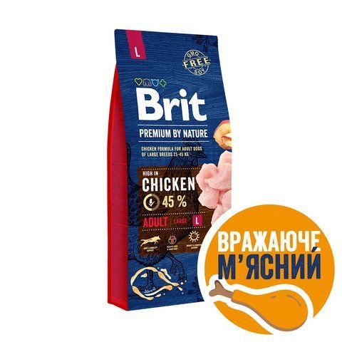 Корм сухий Brit Premium Dog Adult L для дорослих собак великих порід вагою 25-45 кг з куркою 15 кг S170827/6468 фото